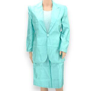 Carlisle Teal Blue Beaded Tank Top Shell & Raw Silk Blazer Skirt Dress Suit 4 6